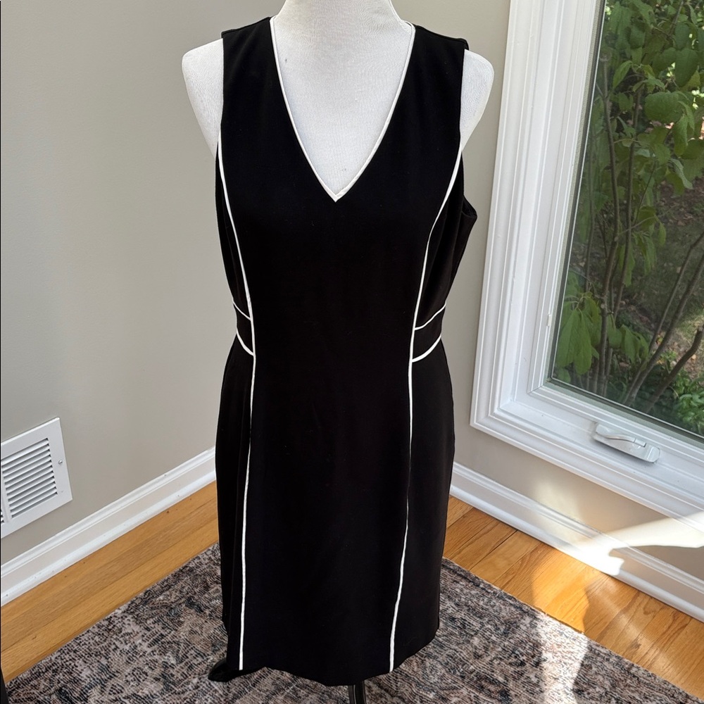 White House Black Market | Black Dress with White Accents, Sz 12P